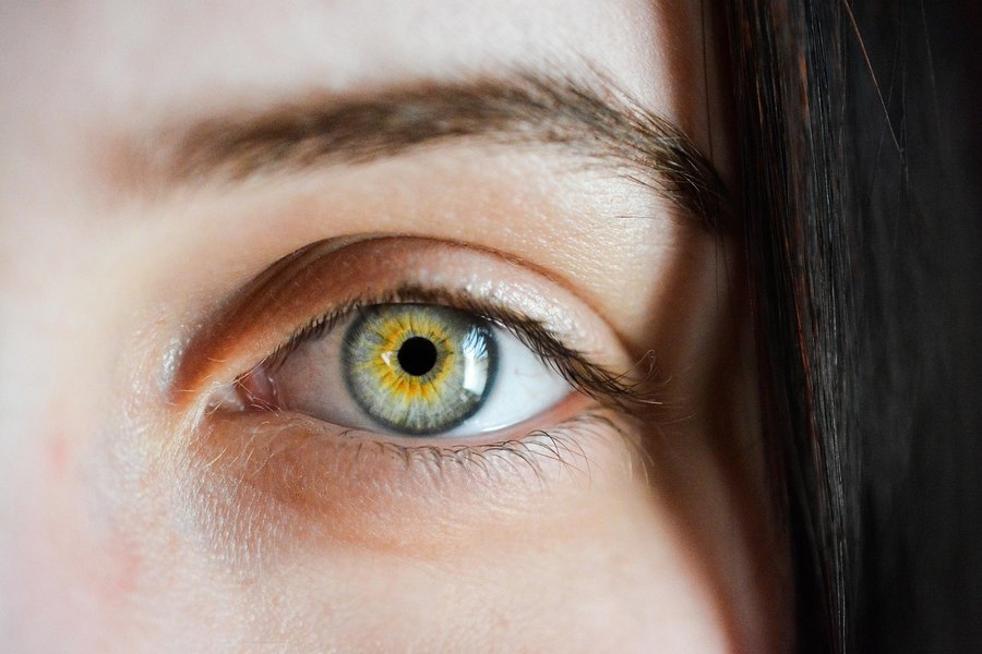 Primer plano de un ojo con pestañas y ceja definidas